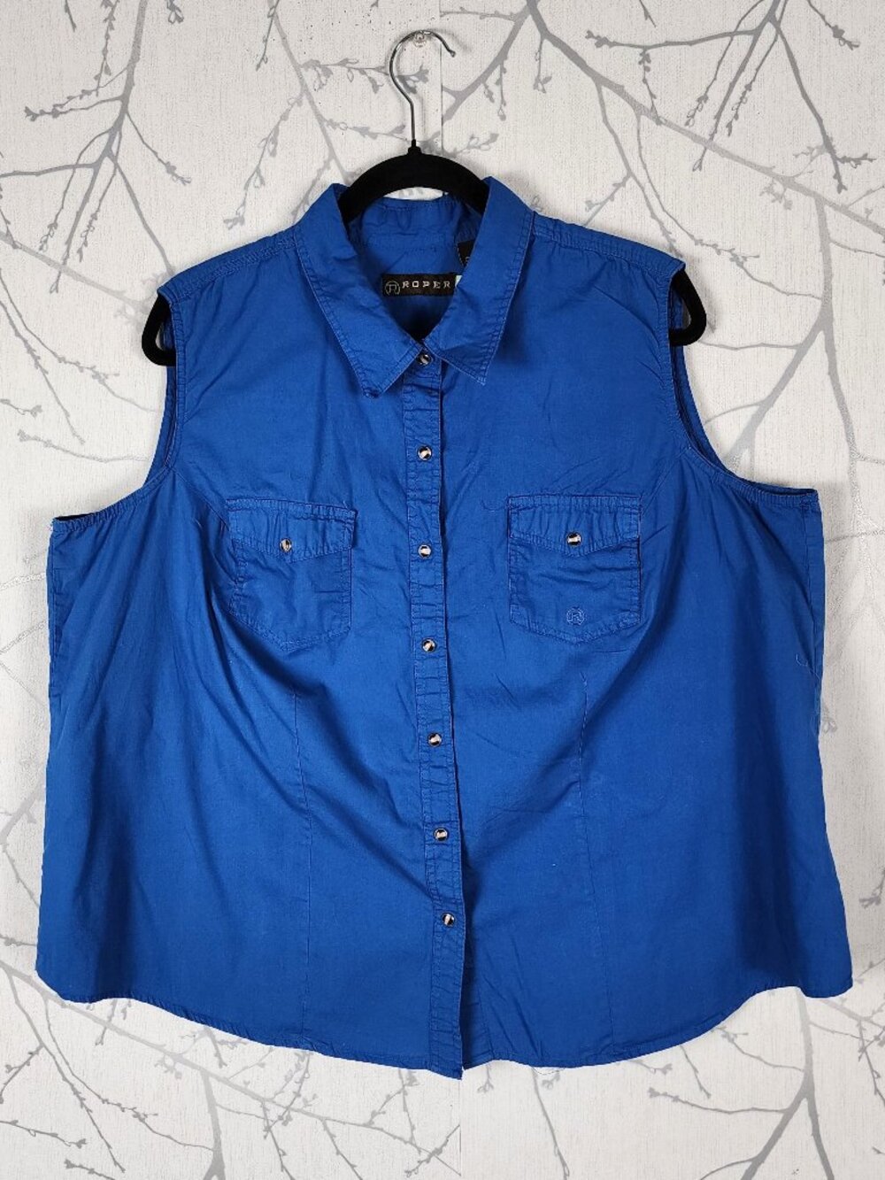 Roper Blue Cotton Poplin Snap Front Sleeveless Western Shirt